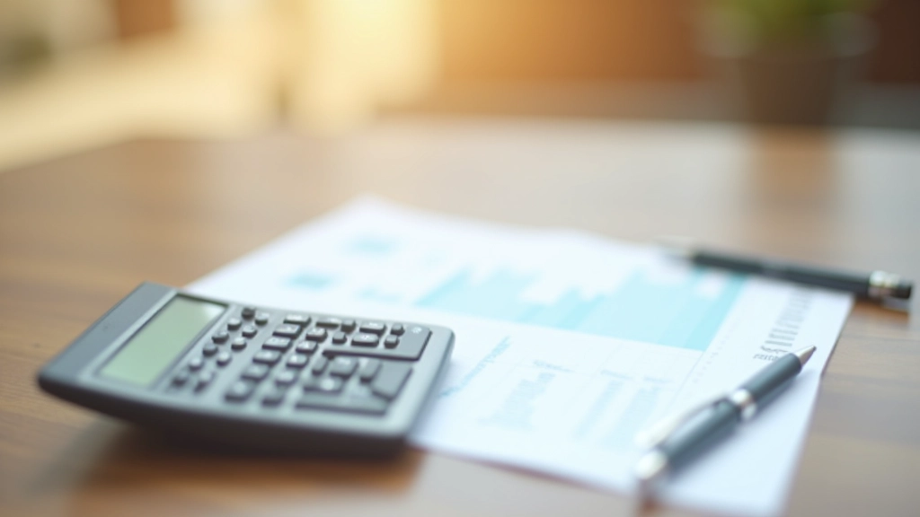 Calculatrice et feuille de calcul avec les chiffres de revenus et charges sur un bureau en bois