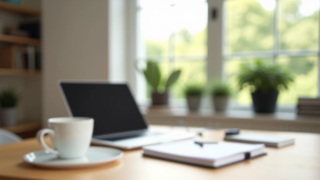 Espace de travail à domicile moderne avec ordinateur portable et bureau organisé